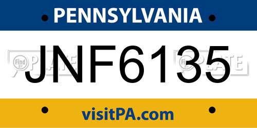JNF6135 Pennsylvania License Plate