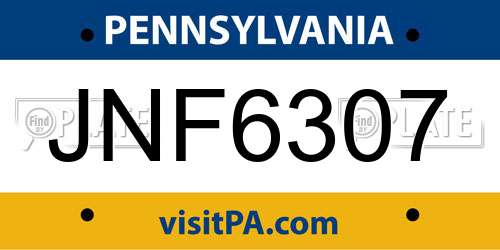 JNF6307 Pennsylvania License Plate