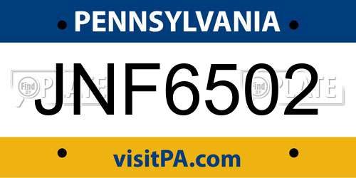 JNF6502 Pennsylvania License Plate
