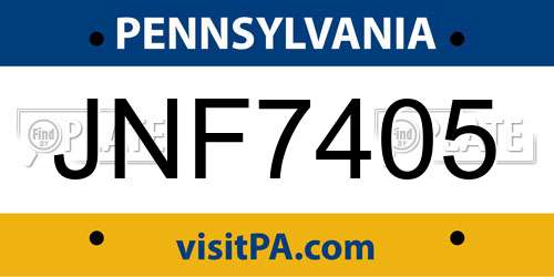 JNF7405 Pennsylvania License Plate