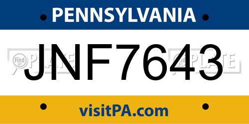 JNF7643 Pennsylvania License Plate