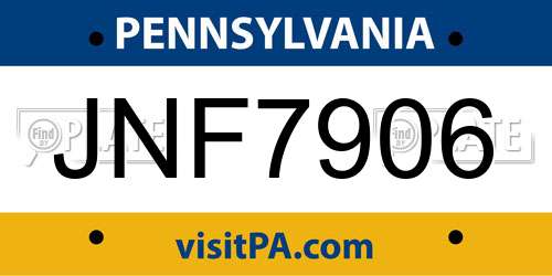 JNF7906 Pennsylvania License Plate