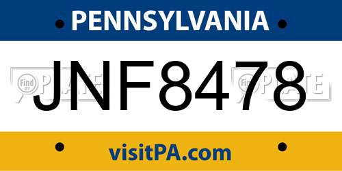 JNF8478 Pennsylvania License Plate
