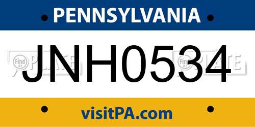 JNH0534 Pennsylvania License Plate