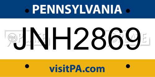 JNH2869 Pennsylvania License Plate