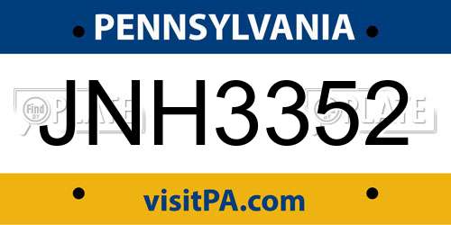 JNH3352 Pennsylvania License Plate