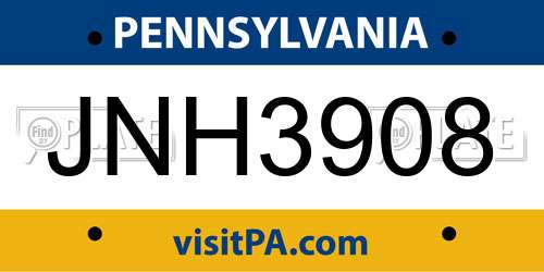 JNH3908 Pennsylvania License Plate