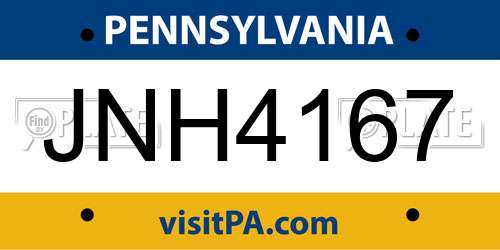 JNH4167 Pennsylvania License Plate
