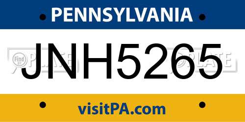 JNH5265 Pennsylvania License Plate