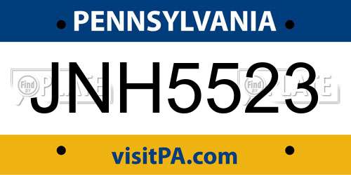 JNH5523 Pennsylvania License Plate