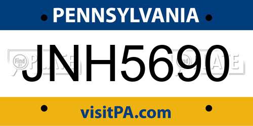 JNH5690 Pennsylvania License Plate