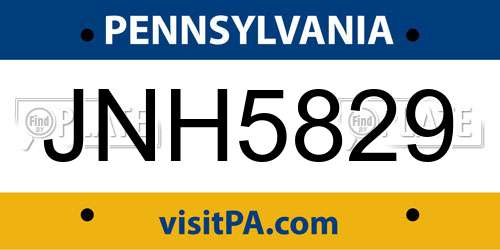 JNH5829 Pennsylvania License Plate