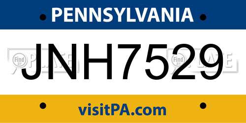 JNH7529 Pennsylvania License Plate