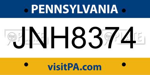 JNH8374 Pennsylvania License Plate