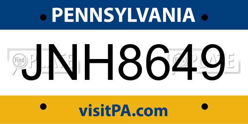 JNH8649 Pennsylvania License Plate