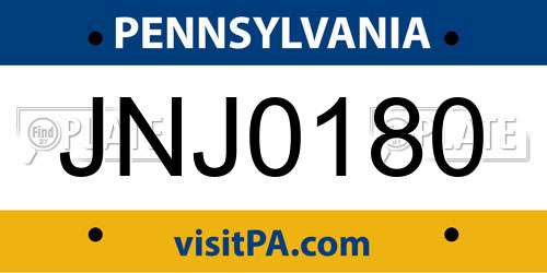 JNJ0180 Pennsylvania License Plate