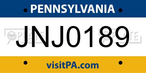 JNJ0189 Pennsylvania License Plate