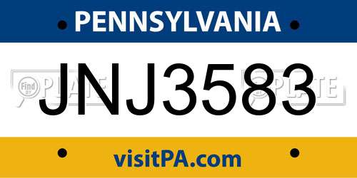JNJ3583 Pennsylvania License Plate