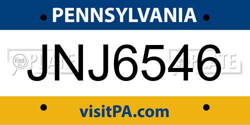 JNJ6546 Pennsylvania License Plate