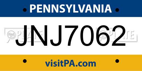 JNJ7062 Pennsylvania License Plate