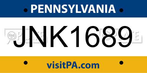 JNK1689 Pennsylvania License Plate