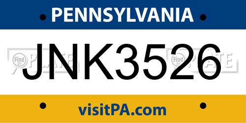 JNK3526 Pennsylvania License Plate