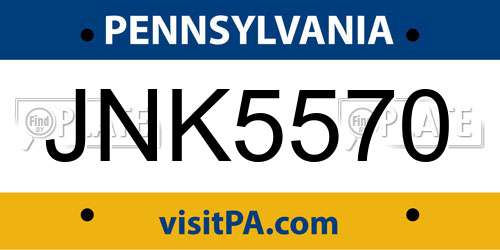 JNK5570 Pennsylvania License Plate