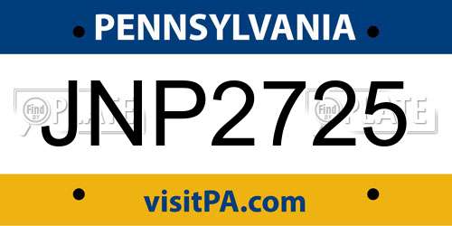 JNP2725 Pennsylvania License Plate