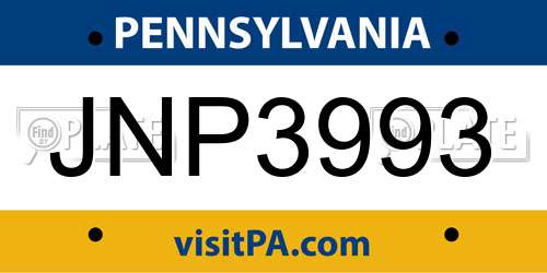 JNP3993 Pennsylvania License Plate