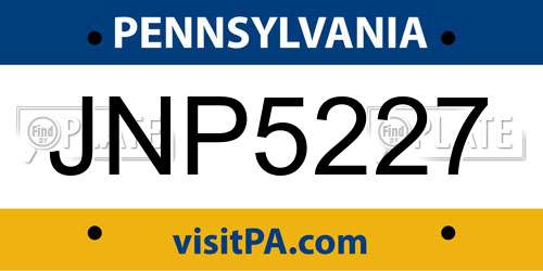 JNP5227 Pennsylvania License Plate