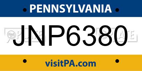 JNP6380 Pennsylvania License Plate