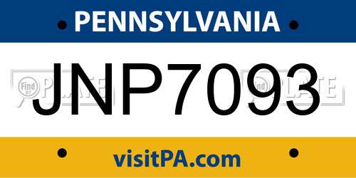 JNP7093 Pennsylvania License Plate