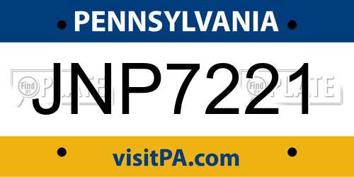 JNP7221 Pennsylvania License Plate