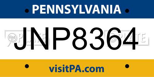 JNP8364 Pennsylvania License Plate