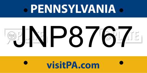 JNP8767 Pennsylvania License Plate