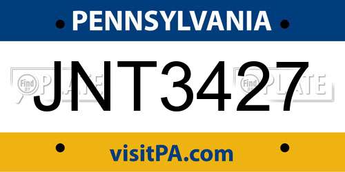 JNT3427 Pennsylvania License Plate
