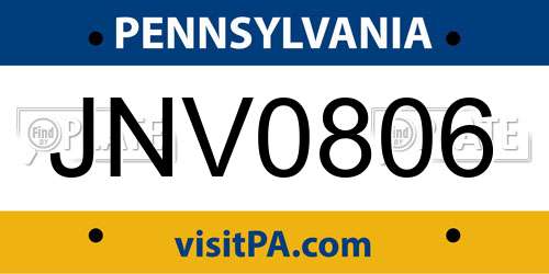 JNV0806 Pennsylvania License Plate