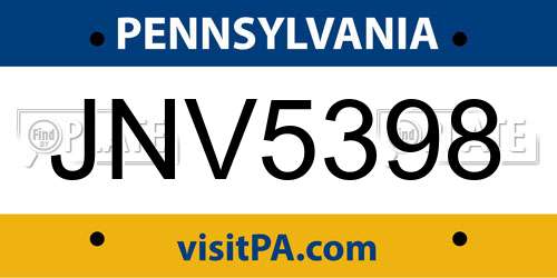 JNV5398 Pennsylvania License Plate