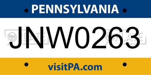 JNW0263 Pennsylvania License Plate