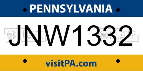 JNW1332 Pennsylvania License Plate
