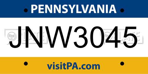 JNW3045 Pennsylvania License Plate