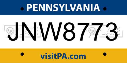 JNW8773 Pennsylvania License Plate