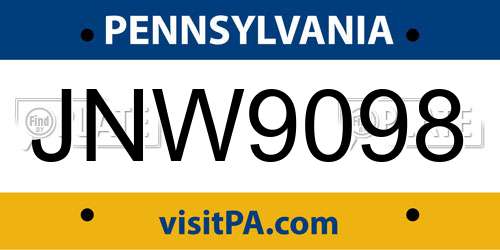JNW9098 Pennsylvania License Plate