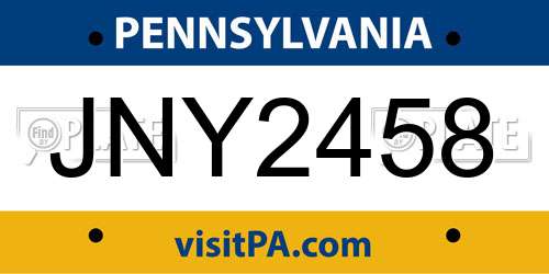 JNY2458 Pennsylvania License Plate