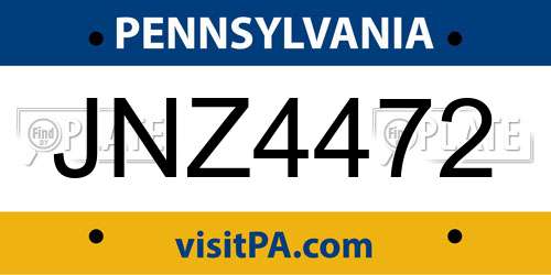 JNZ4472 Pennsylvania License Plate