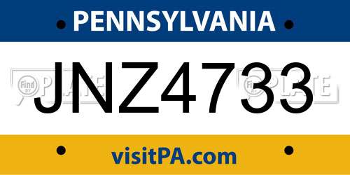 JNZ4733 Pennsylvania License Plate