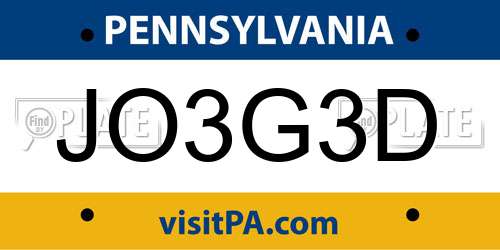 JO3G3D Pennsylvania License Plate