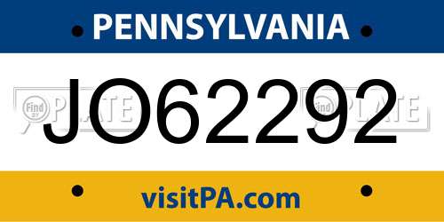JO62292 Pennsylvania License Plate