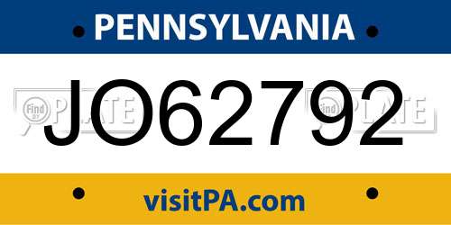 JO62792 Pennsylvania License Plate