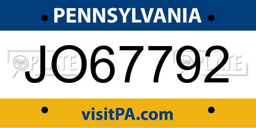 JO67792 Pennsylvania License Plate